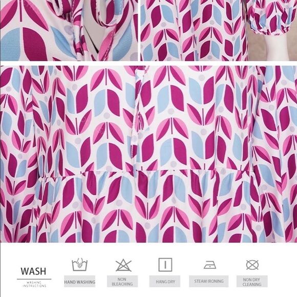 Tiered Maxi Dress Bohemian V Neck Puff Sleeve Beach Sundress - Picture 7 of 8